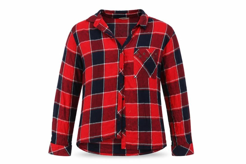 Front view of Matalan girls’ red check flannel top pyjama top, size 13, years