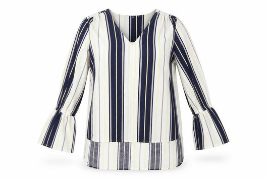 Front view of Next women’s multicoloured striped tunic blouse, size UK 10