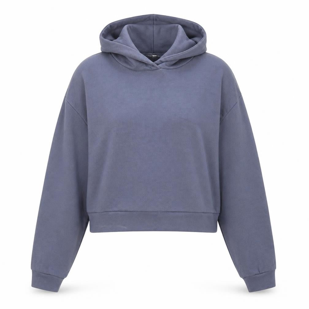Front view of Jeff & Co women’s blue pullover hoodie, size UK 8