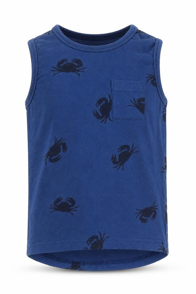 Front view of Little Kids boys’ blue basic tank, size 5-6, years