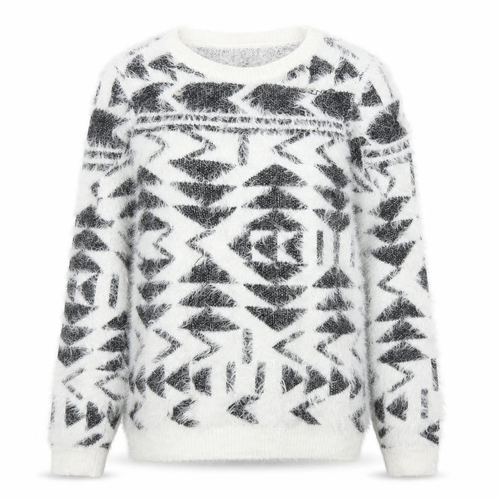 Front view of ESMARA women’s white geometric jumper, size XS