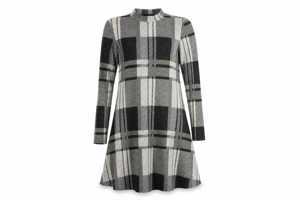 Front view of Atmosphere women’s grey check a-line, size UK 8