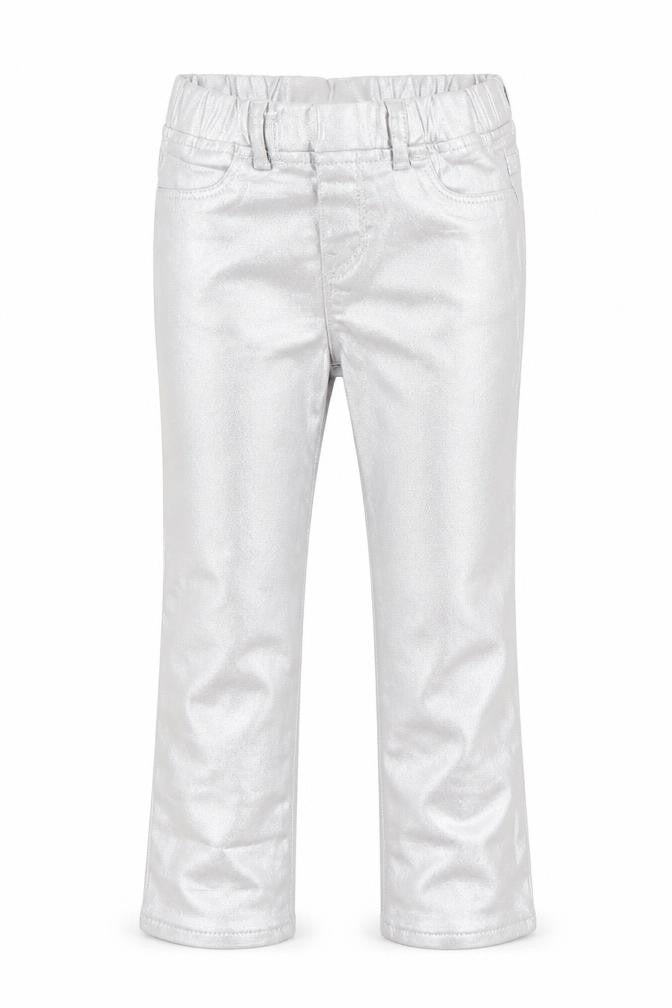 Front view of Gap girls’ silver chino trousers, size 5, years