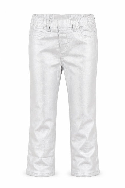 Front view of Gap girls’ silver chino trousers, size 5, years