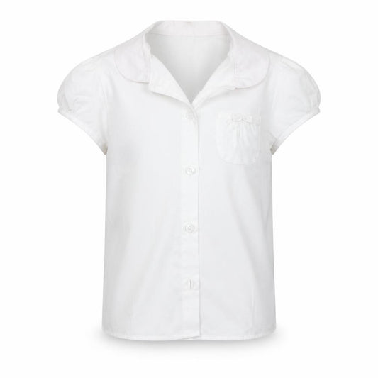 Front view of George girls’ white basic button-up, size 4-5, years