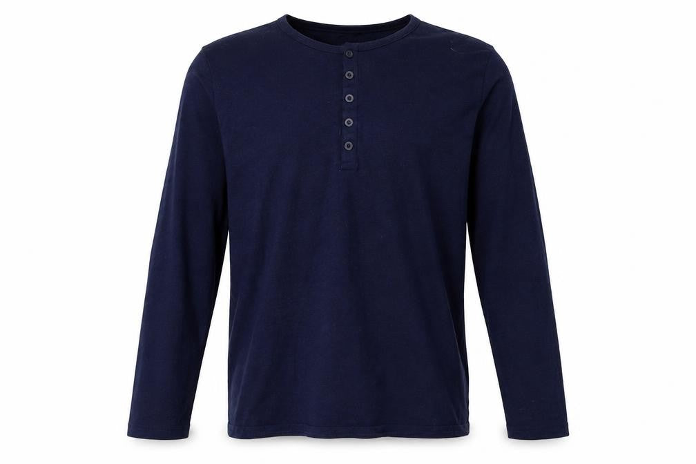 Front view of Essentials men’s blue pullover sweatshirt, size XL