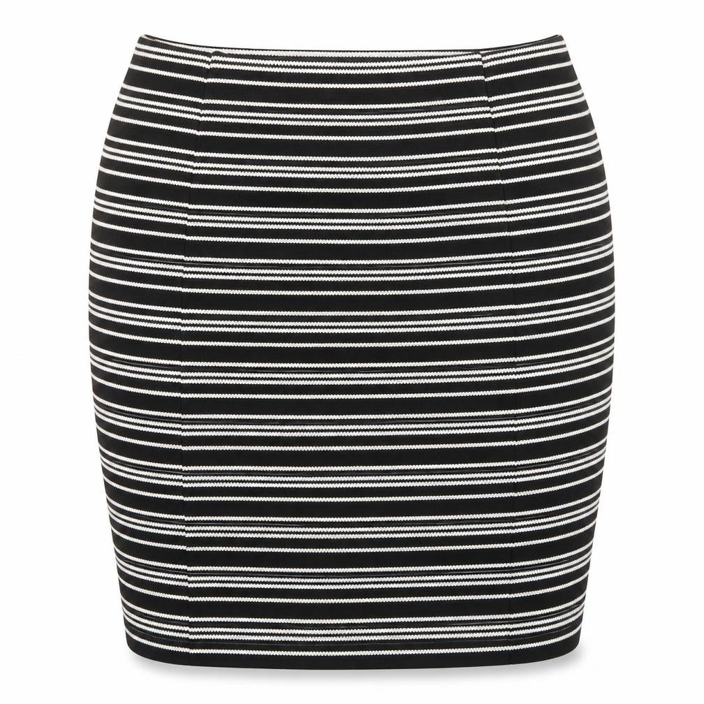 Front view of Matalan women’s black striped straight & pencil skirt, size UK 12