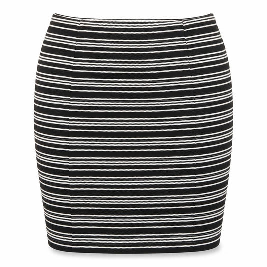 Front view of Matalan women’s black striped straight & pencil skirt, size UK 12
