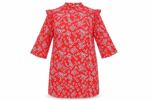 Front view of Papaya women’s red floral a-line, size UK 14
