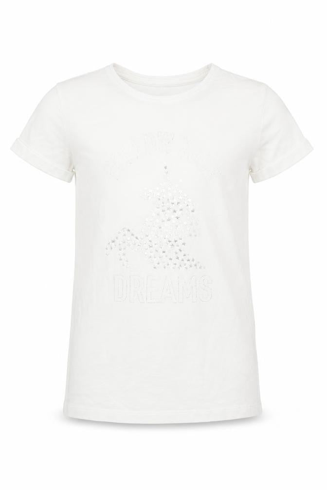 Primark Girls White   Basic T-Shirt Size 9-10 Years  - FOLLOW YOUR DREAMS