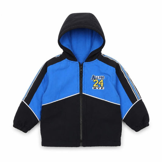 Front view of AL&RAY boys’ multicoloured colourblock overcoat coat, size 18, months - all pro 24 mvp