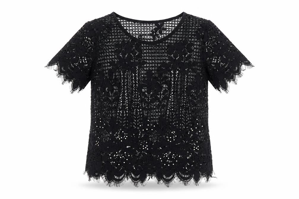 Front view of Melya Melody women’s black basic t-shirt, size M