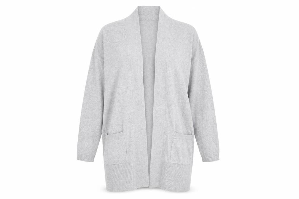 Front view of Atmosphere women’s grey cardigan jumper, size UK 10