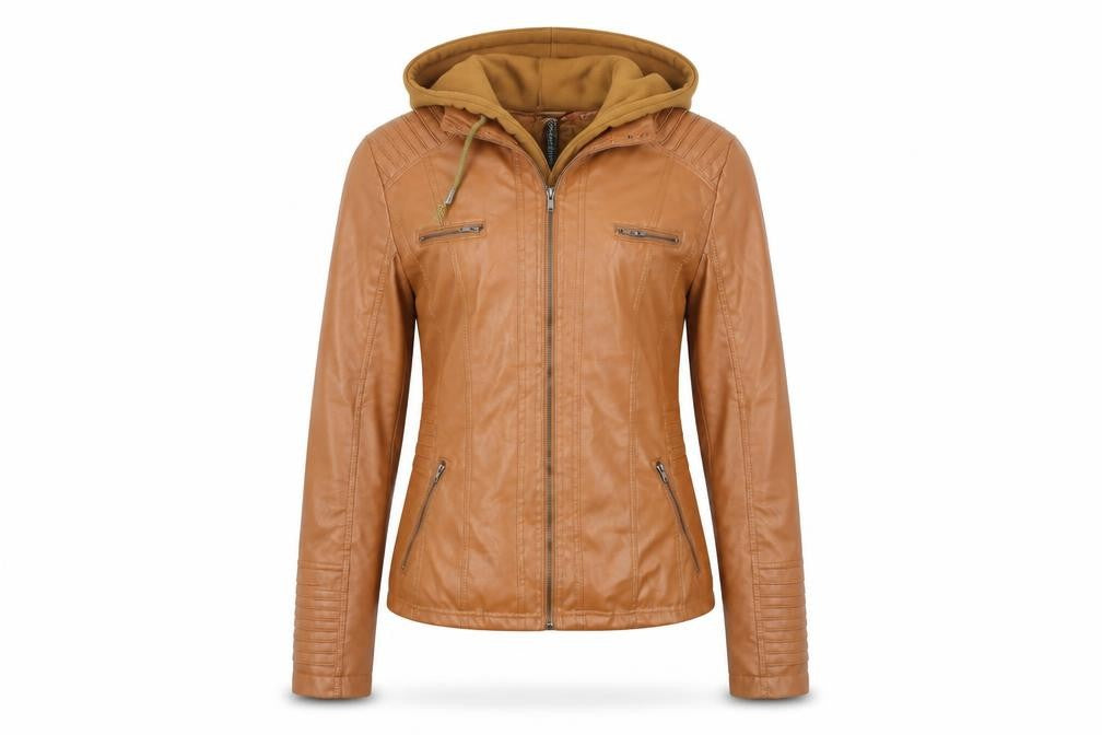 Front view of Gamiss women’s brown parka coat, size L