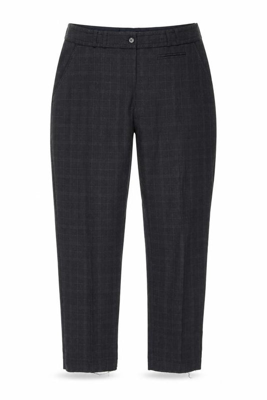 Front view of Atmosphere women’s grey plaid trousers, size UK 8, 30-inch leg