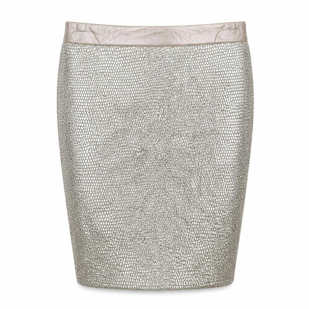 Front view of Miss Selfridge women’s silver straight & pencil skirt, size UK 4