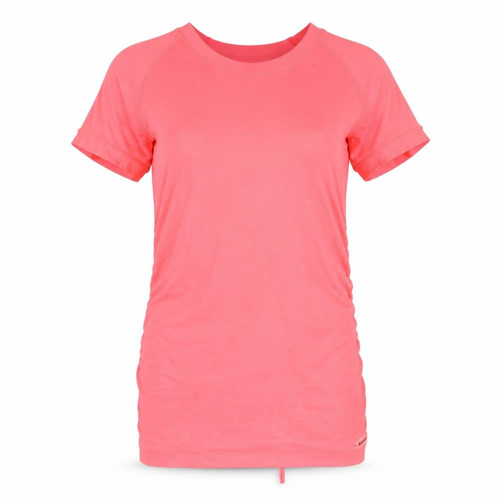 Front view of Firefly women’s pink basic t-shirt, size UK 8, - bright coral colour