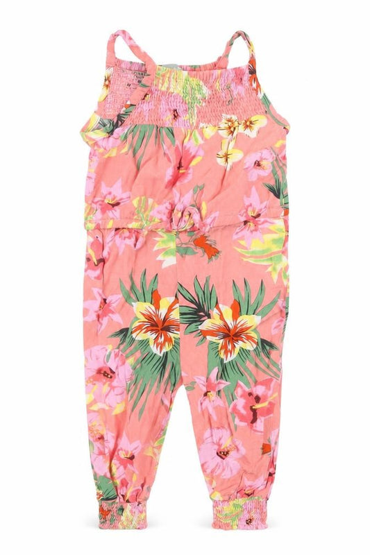 Front view of Primark girls’ pink floral jumpsuit outfit/set, size 3-6, months