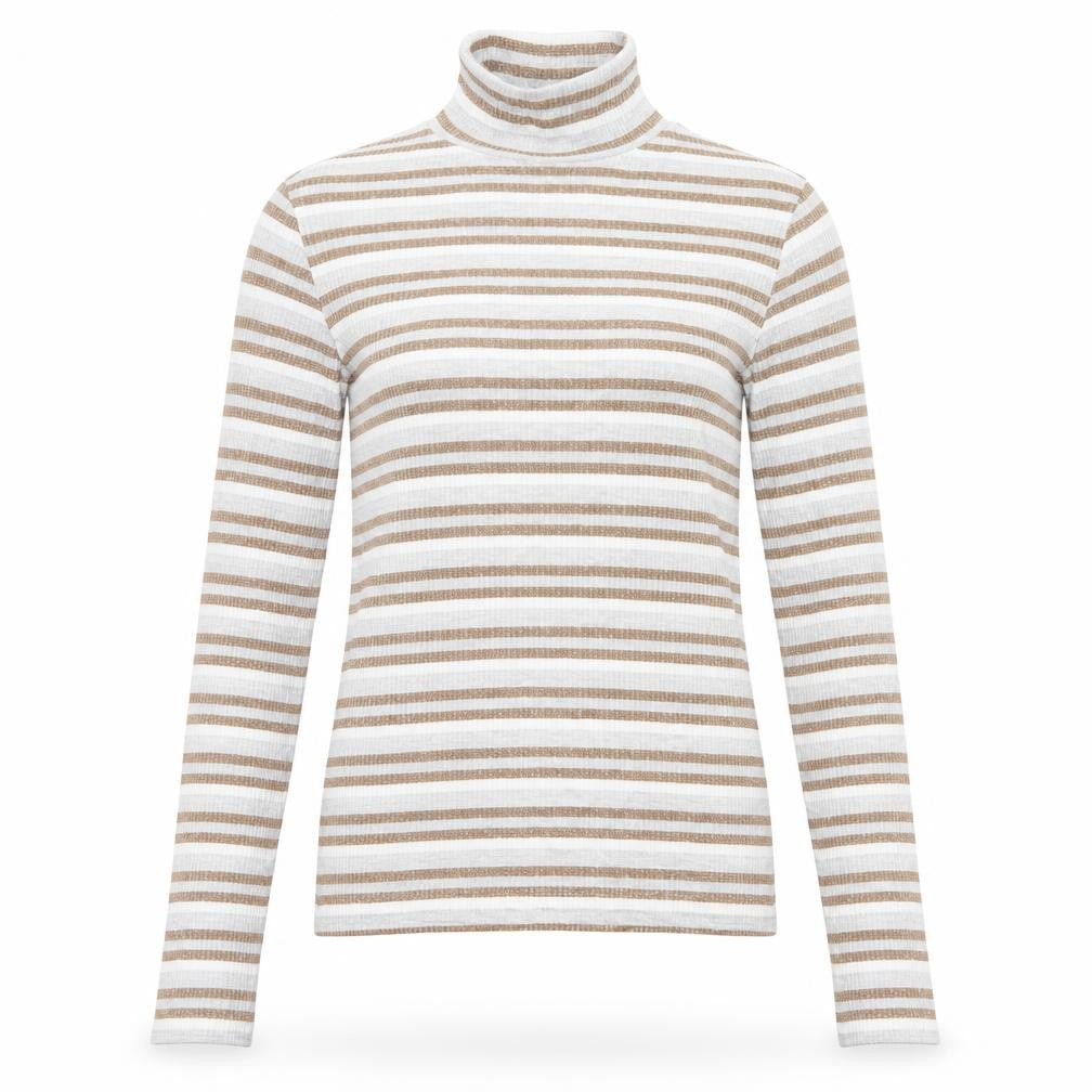 Front view of Marks & Spencer women’s beige striped jumper, size UK 6