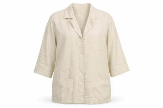 Front view of Tru City women’s beige jacket blazer, size UK 12
