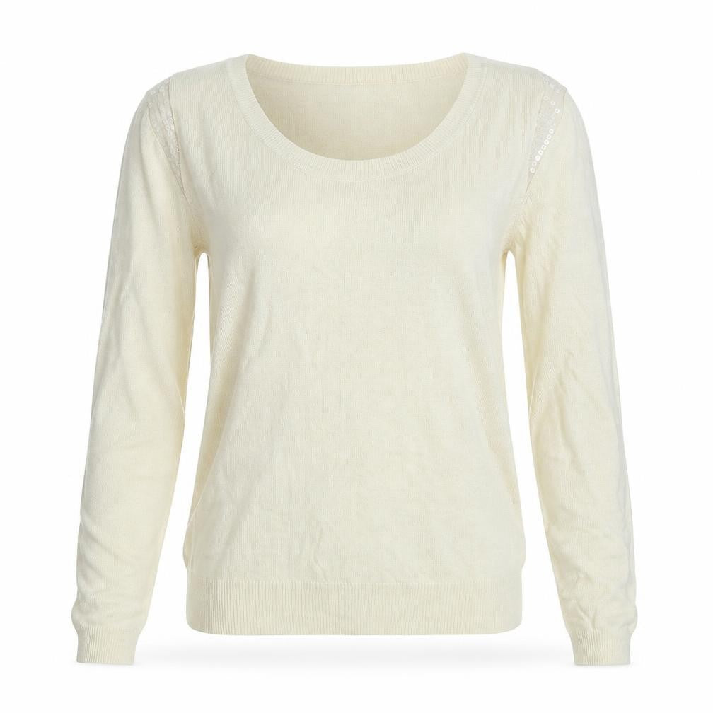 Front view of Dorothy Perkins women’s beige knit jumper, size UK 8