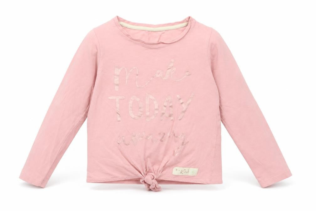 Front view of Nutmeg girls’ pink basic t-shirt, size 5-6, years
