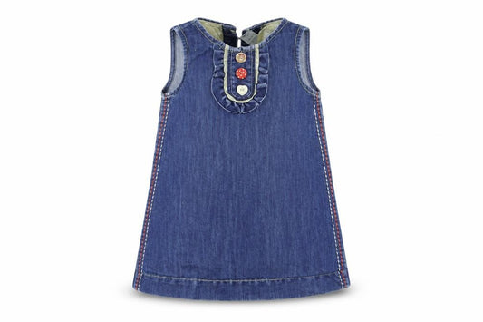 Front view of Next girls’ blue denim a-line, size 2-3, years