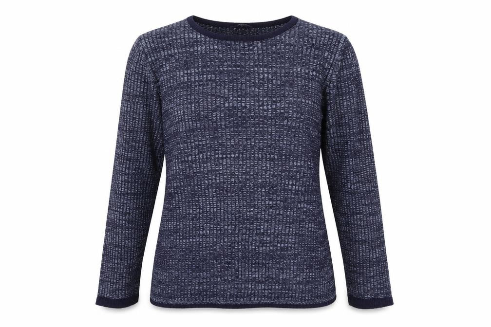 Front view of Marks & Spencer women’s blue knit jumper, size UK 14