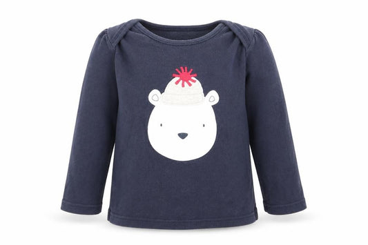 Front view of Asda George girls’ blue animal print babydoll pyjama top, size 18-24, months