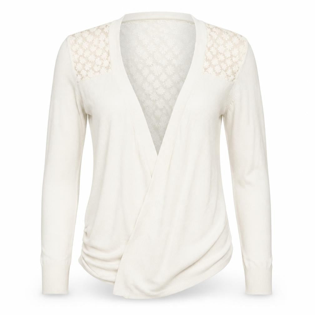 Front view of vouley vous women’s white floral cardigan jumper, size M