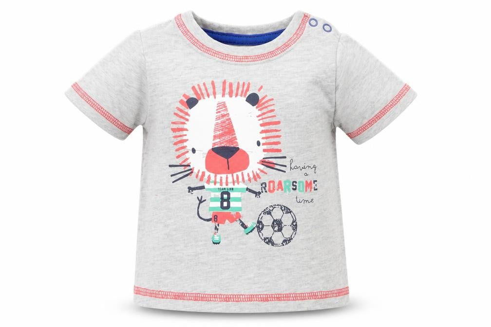 Front view of Tu boys’ grey animal print basic t-shirt, size 0-3, months