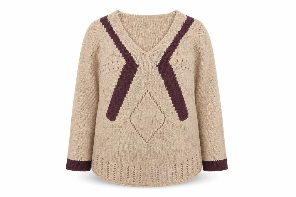 Front view of stephen women’s beige jumper, size M, -, size M/l