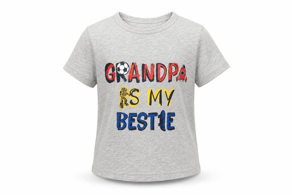 Front view of Nutmeg Baby Grey Geometric Basic T-Shirt, size 12-18, Months