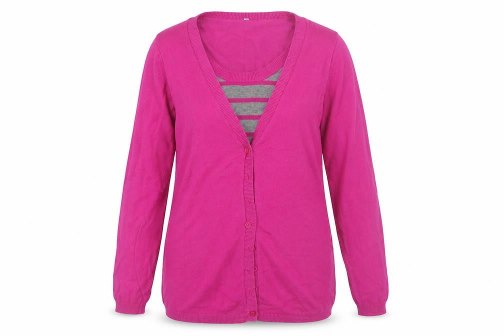 Front view of BHS women’s pink striped jumper, size UK 14