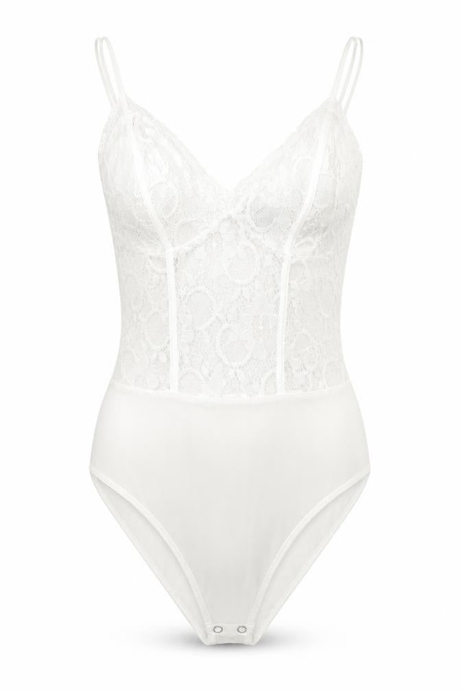 Front view of New Look women’s white floral catsuit one-piece, size UK 8