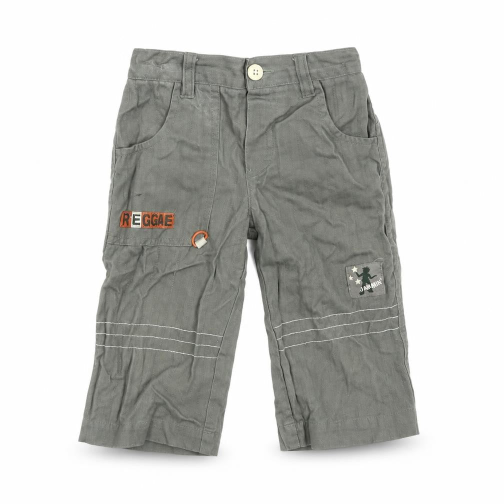 Front view of Pequilino Baby Green Cargo Trousers, size 6-9, Months