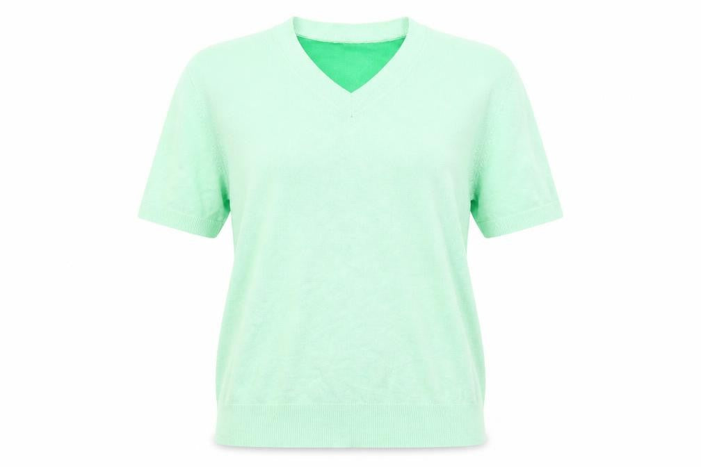 Front view of Marks & Spencer women’s green knit jumper, size UK 14