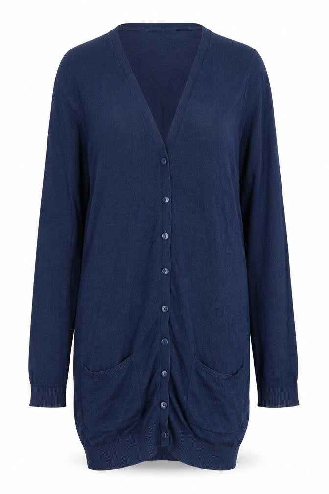 Front view of Divided women’s blue cardigan jumper, size UK 6