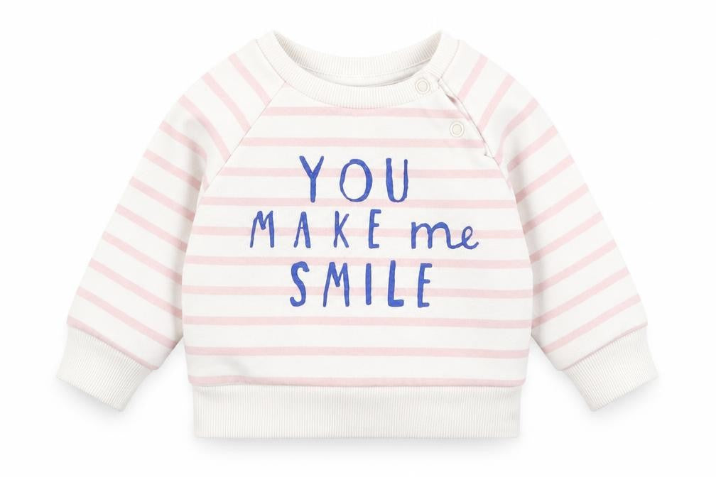 Front view of Primark Baby White Striped jumper, size 3-6, Months - You Make Me Smile