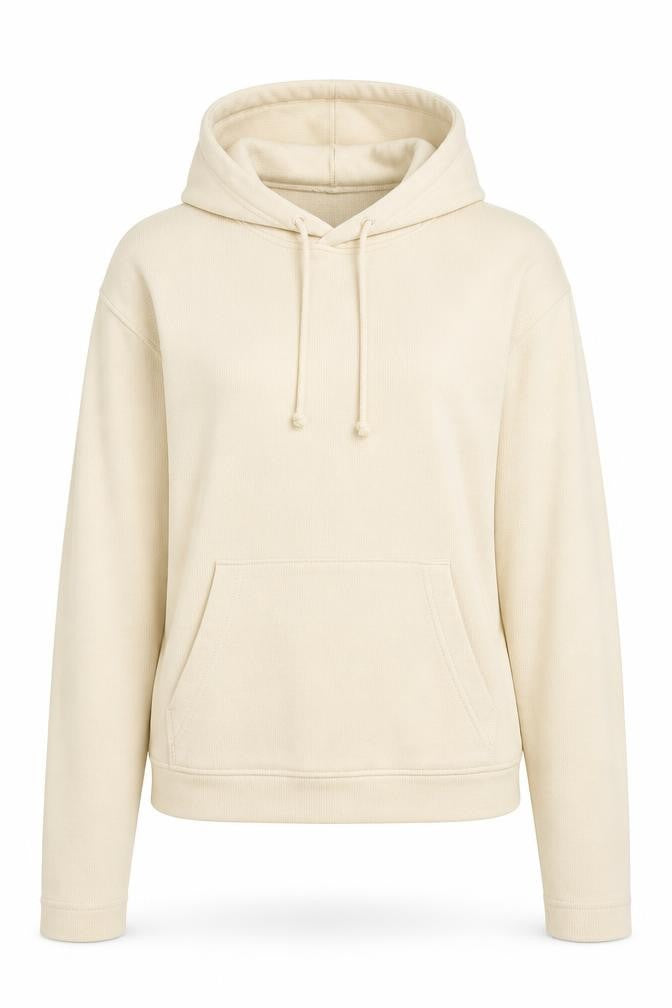 Front view of Ozone women’s beige pullover hoodie, size S