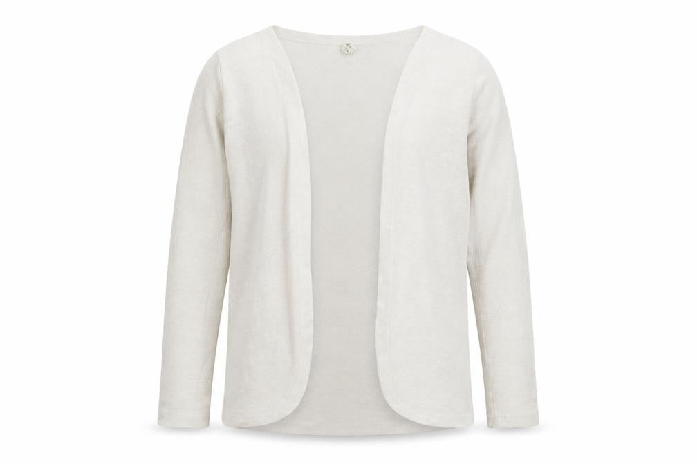Front view of Young Dimension girls’ white shrug jumper, size 9-10, years