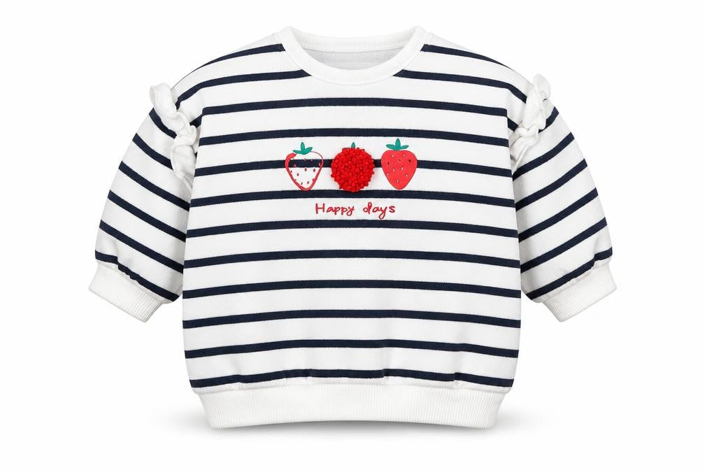 F&F Baby White Striped  Pullover Jumper Size 0-3 Months  - Strawberries