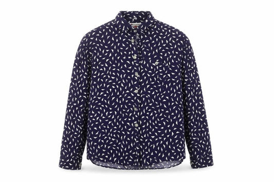 Front view of albanes men’s blue geometric button-up, size 2XL