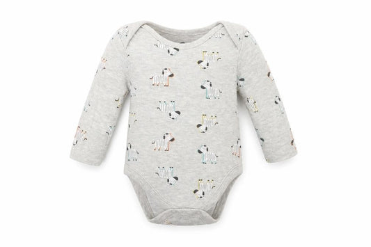 Front view of Very Baby Grey Babygrow One-Piece, size 0-3, Months - zebras