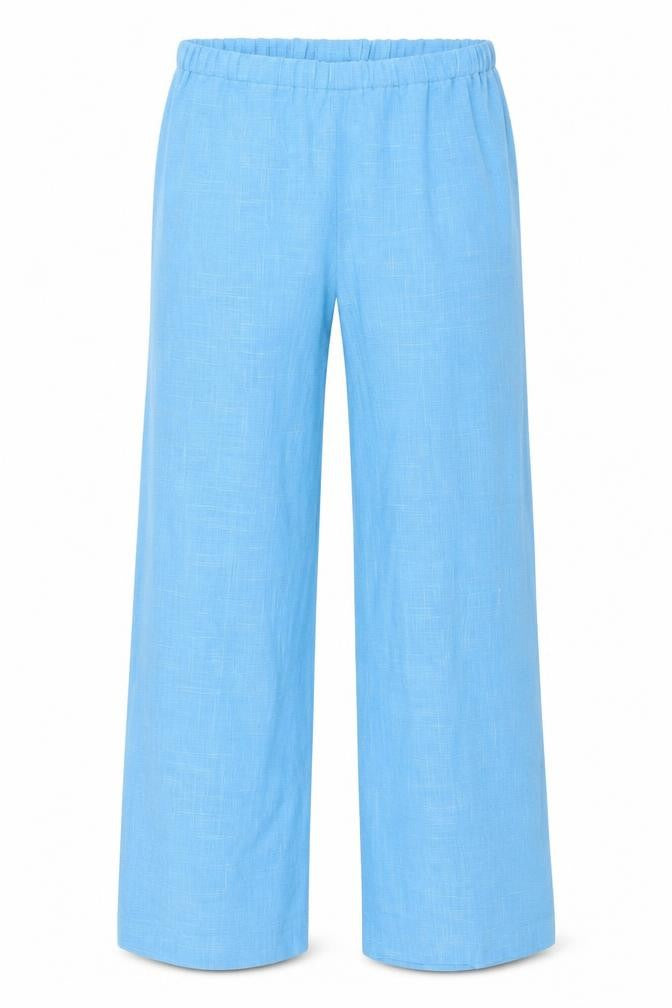 Front view of Penny Plain women’s blue trousers, size UK 12, 29-inch leg