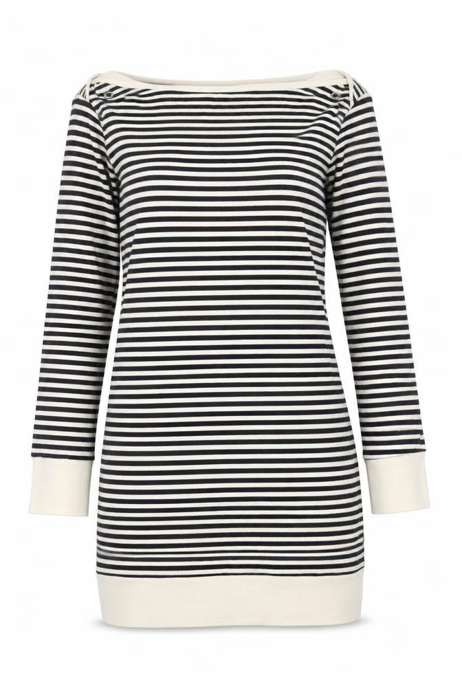 Front view of Select women’s white striped tunic jumper, size UK 12