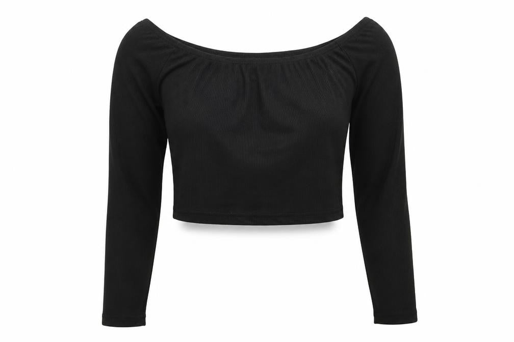 Front view of PRETTYLITTLETHING women’s black houndstooth cropped t-shirt, size UK 12