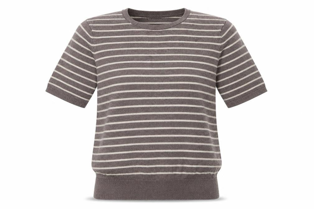 Front view of H&M women’s brown striped pullover sweatshirt, size S
