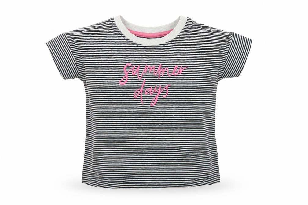 Front view of Tu girls’ black striped basic t-shirt, size 6, years
