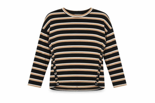 Front view of New Look women’s multicoloured striped jumper, size UK 12